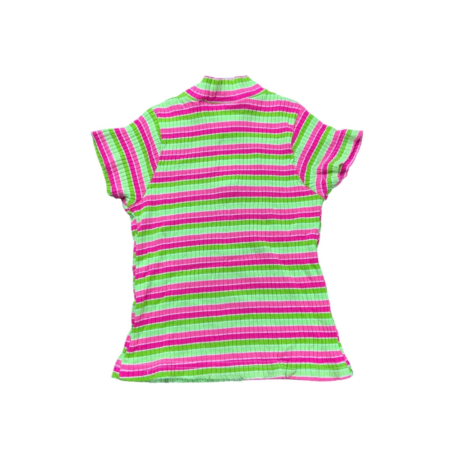 Girls Will Be Girls Y2k Ribbed Stripe Heart Zip Top Pink Green Usa Medium 10-12 — image 4 of 4